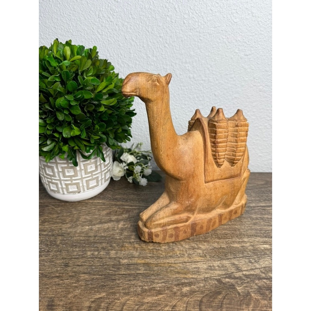 Vintage Hand Carved Wood Camel Nativity Figurine Christmas Folk Art 8" Manger - Picture 5 of 13